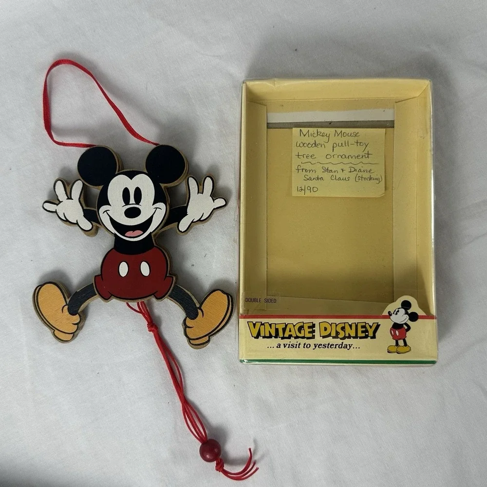 Vintage 1990's Kurt Adler‎ Walt Disney Mickey Mouse Wooden Ornament Pull Toy
